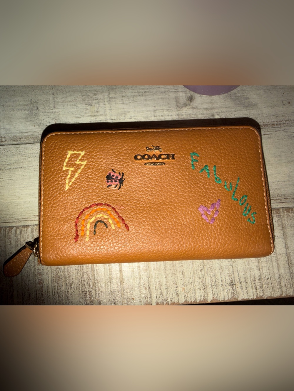 Coach Zip Wallet with Multicolor Embroidery